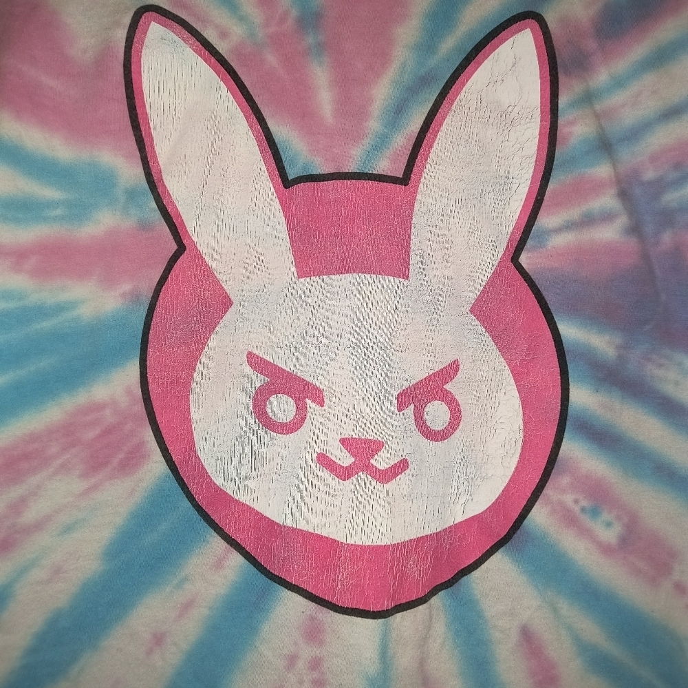 Pink and Blue Tie-Dye Bunny Graphic Tee Dva Overwatch Video Game